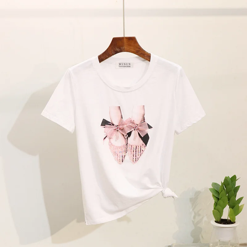 2019 Summer Women t shirt short-sleeve beading shoes tshirt sequined cotton tops
2019 Summer Women t shirt short-sleeve beading shoes tshirt sequined cotton tops