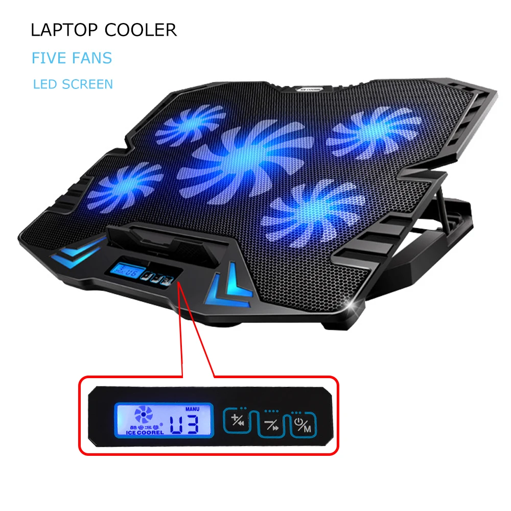 Image TopMate12 15.6 inch Computer Cooling Pad Gaming Laptop USB Fan Cooler with 5 Fans 2500RPM Light Weight Ultra Portable and Quiet