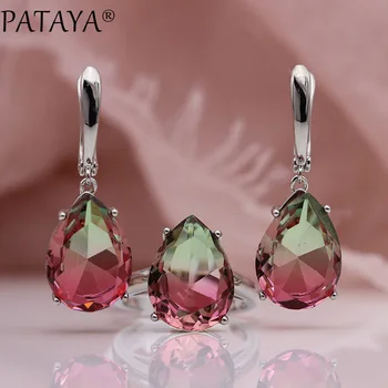 PATAYA New True White Gold Water Drop Tourmaline Color Natural Zircon Long Dangle Earrings Rings Sets Women Wedding Jewelry Set
PATAYA New True White Gold Water Drop Tourmaline Color Natural Zircon Long Dangle Earrings Rings Sets Women Wedding Jewelry Set