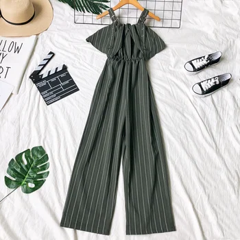 Summer Euro Urban Ladies Striped High Waist Ruffles Slash Neck Jumpsuits Women Adjustable Girdle Full Length Romper Overalls 
Summer Euro Urban Ladies Striped High Waist Ruffles Slash Neck Jumpsuits Women Adjustable Girdle Full Length Romper Overalls