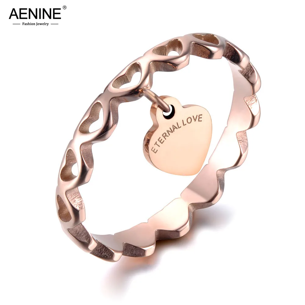 AENINE Romantic Eternal Love Heart Charm Engagement Rings Rose Gold Stainless Steel Hollow Heart Wedding Rings For Women AR19016
AENINE Romantic Eternal Love Heart Charm Engagement Rings Rose Gold Stainless Steel Hollow Heart Wedding Rings For Women AR19016