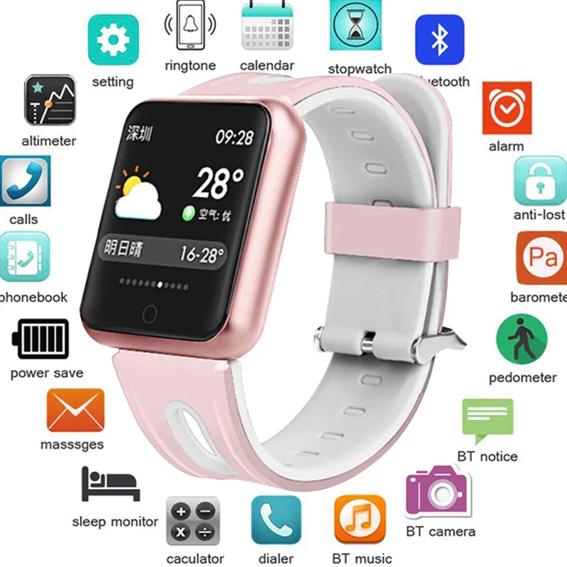 Фитнес-браслет P68 ip68 Водонепроницаемый для Apple Watch Xiaomi IOS Android с монитором