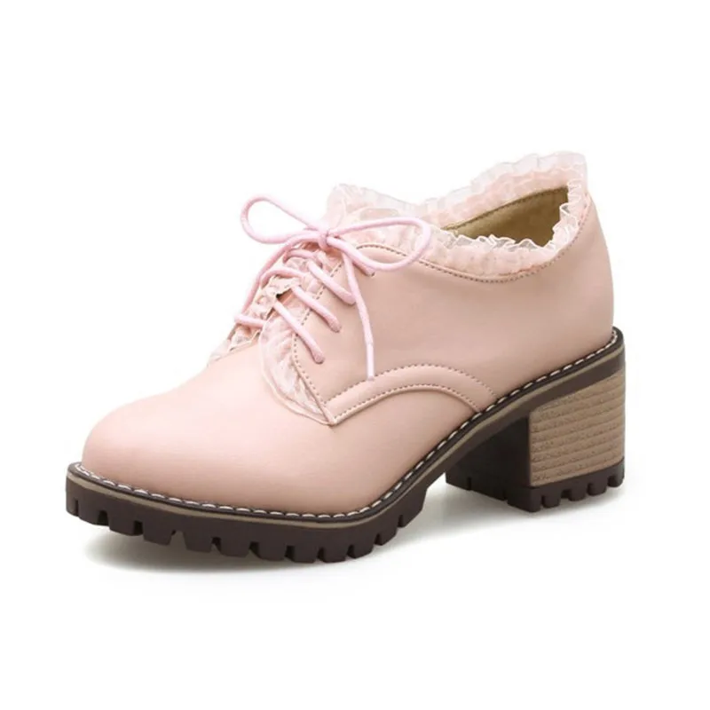 Fashion Lace Up Brogue Pumps Women Vintage Lace Lady Lolita Shoes Big Size 33-43 Platform High Heels Oxford Shoes Woman Footwear (7)