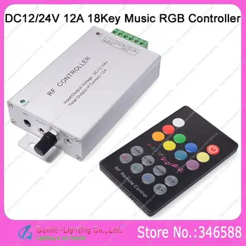 

DC12-24V 12A Sound Music RGB Controller Aluminum with 18 Key RF Wilress Remote Controller for 5050 or 3528SMD RGB LED Strips
