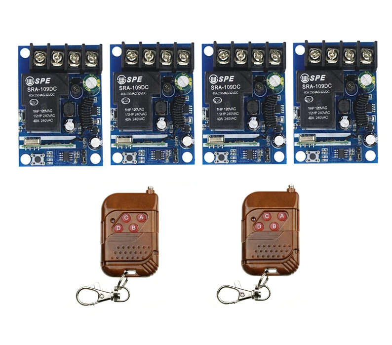DC 12V 24V 36V 48V 8A 1 CH RF Wireless Remote Control 4 * Receiver & 2* Transmitter 315 or 433 mhz
DC 12V 24V 36V 48V 8A 1 CH RF Wireless Remote Control 4 * Receiver & 2* Transmitter 315 or 433 mhz