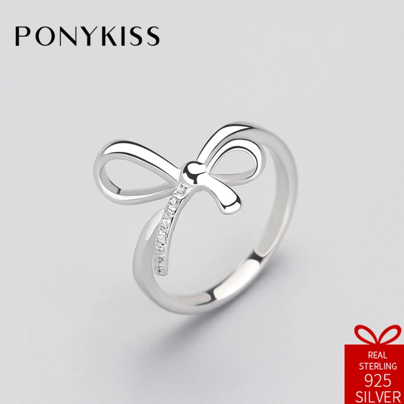 PONYKISS Romantic 100% 925 Sterling Silver Adjustable Opening Bowknot Ring Zircon Jewelry Women Engagement Gift Birthday Party
PONYKISS Romantic 100% 925 Sterling Silver Adjustable Opening Bowknot Ring Zircon Jewelry Women Engagement Gift Birthday Party