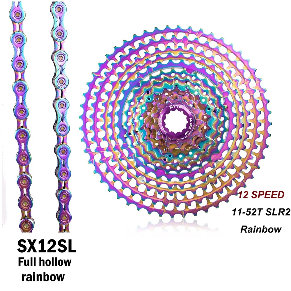 MTB 12 Speed Bike Groupset Rainbow 11-52T SLR2 CNC Cassette Bicycle Sprocket Freewheel SX12 SLR Rainbow Chain Bike Group set
MTB 12 Speed Bike Groupset Rainbow 11-52T SLR2 CNC Cassette Bicycle Sprocket Freewheel SX12 SLR Rainbow Chain Bike Group set