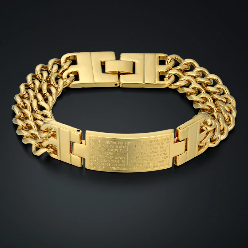 Unique Double Cuban Chain Link Bracelet Punk Male Gold Color Cross Stainless Steel ID Wide Bracelet For Men Jewelry Pulseras
Unique Double Cuban Chain Link Bracelet Punk Male Gold Color Cross Stainless Steel ID Wide Bracelet For Men Jewelry Pulseras