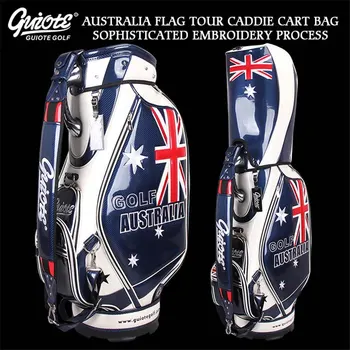 

AU Australia Flag Golf Caddie Cart Bag PU Leather Standard Golf Tour Staff Bag With Rain Hood 5-way For Men Women