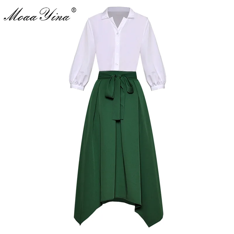 MoaaYina Fashion Designer Set Spring Summer Women Half sleeve White Tops+Lace-up Asymmetrical Skirt Two-piece suit
MoaaYina Fashion Designer Set Spring Summer Women Half sleeve White Tops+Lace-up Asymmetrical Skirt Two-piece suit