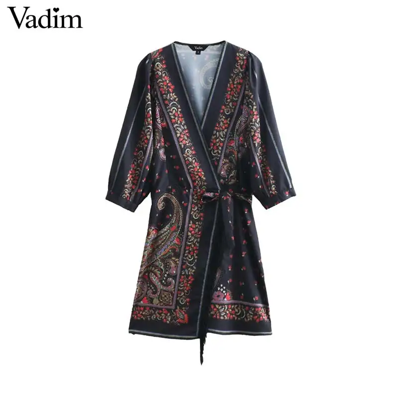 Vadim women elegant print wrap dress Cross V neck tassels bow tie elastic waist female retro knee length dresses vestidos QB302
Vadim women elegant print wrap dress Cross V neck tassels bow tie elastic waist female retro knee length dresses vestidos QB302
