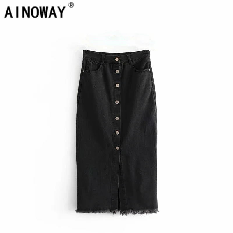 Spring fashion vintage chic women single botton denim cotton Midi skirts slim hip high waist A-line skirts jupe femme
Spring fashion vintage chic women single botton denim cotton Midi skirts slim hip high waist A-line skirts jupe femme