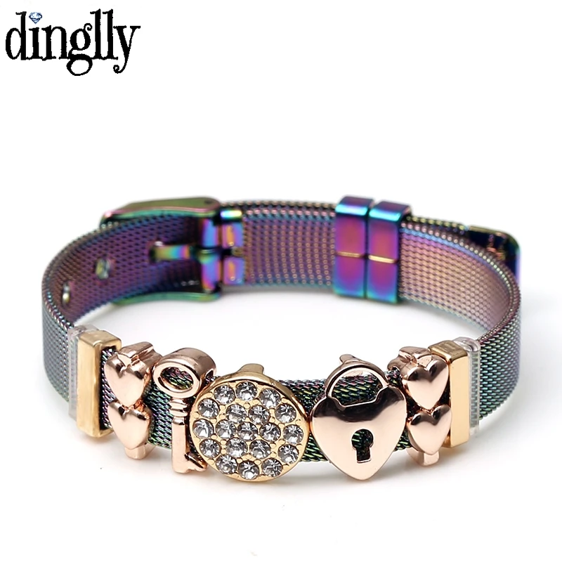 DINGLLY New Stainless Steel Mesh Bracelets For Women Girls Golden Flash Rose Gold Heart Lock Beads Charm Brands Bracelet Gift
DINGLLY New Stainless Steel Mesh Bracelets For Women Girls Golden Flash Rose Gold Heart Lock Beads Charm Brands Bracelet Gift