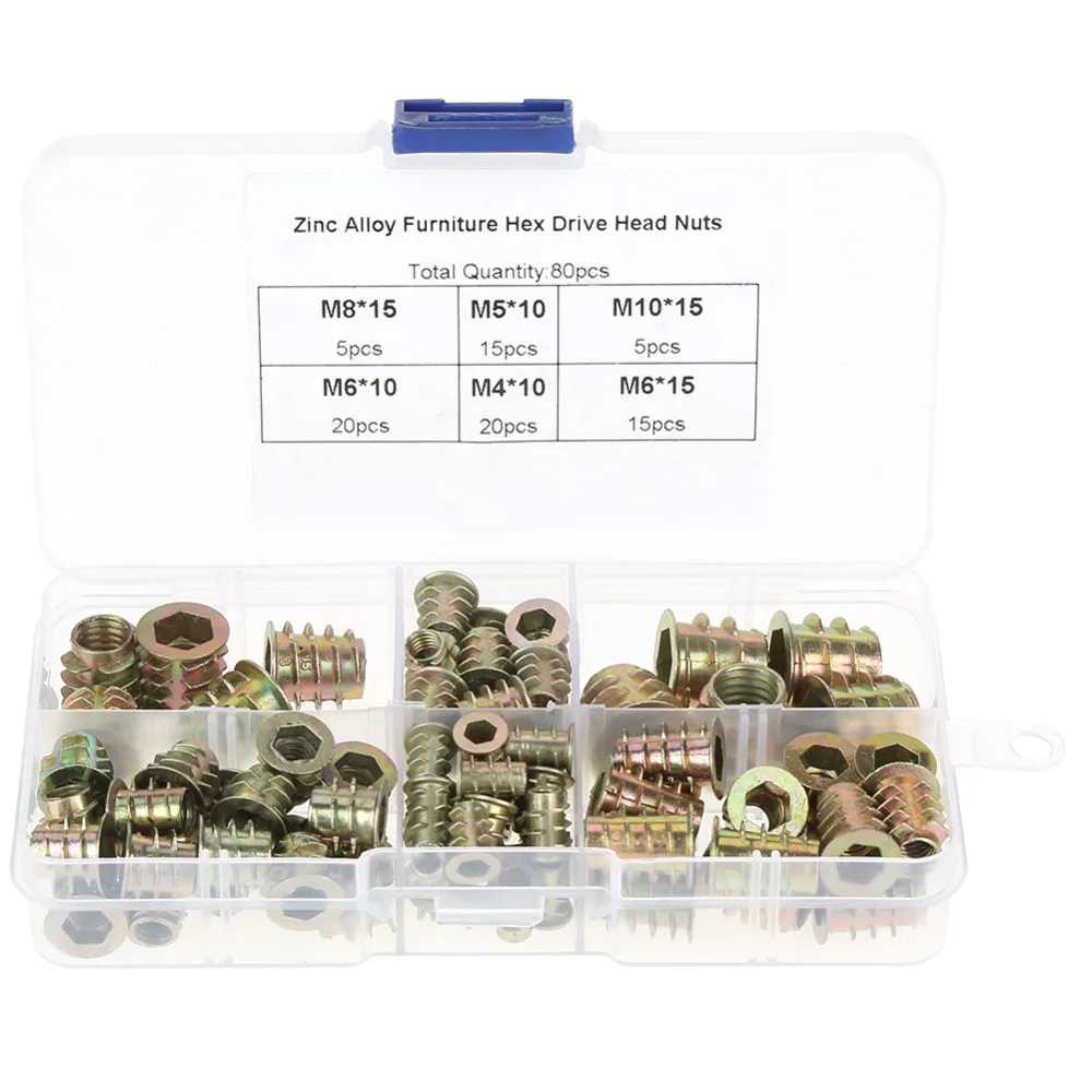 80pcs M4/M5/M6/M8/M10 Zinc Alloy Screw-in Type Hex Drive Threaded Furniture Insert Nuts Set
80pcs M4/M5/M6/M8/M10 Zinc Alloy Screw-in Type Hex Drive Threaded Furniture Insert Nuts Set