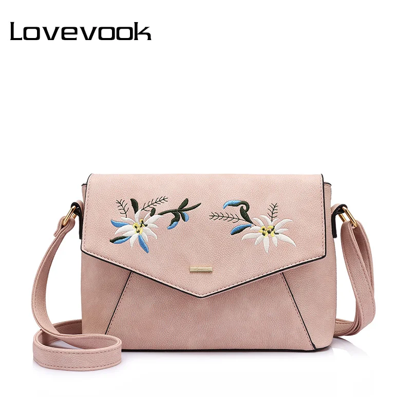

LOVEVOOK women shoulder crossbody bag female flower embroidery handbag for girls messenger bags ladies envelope Satchel Purse PU