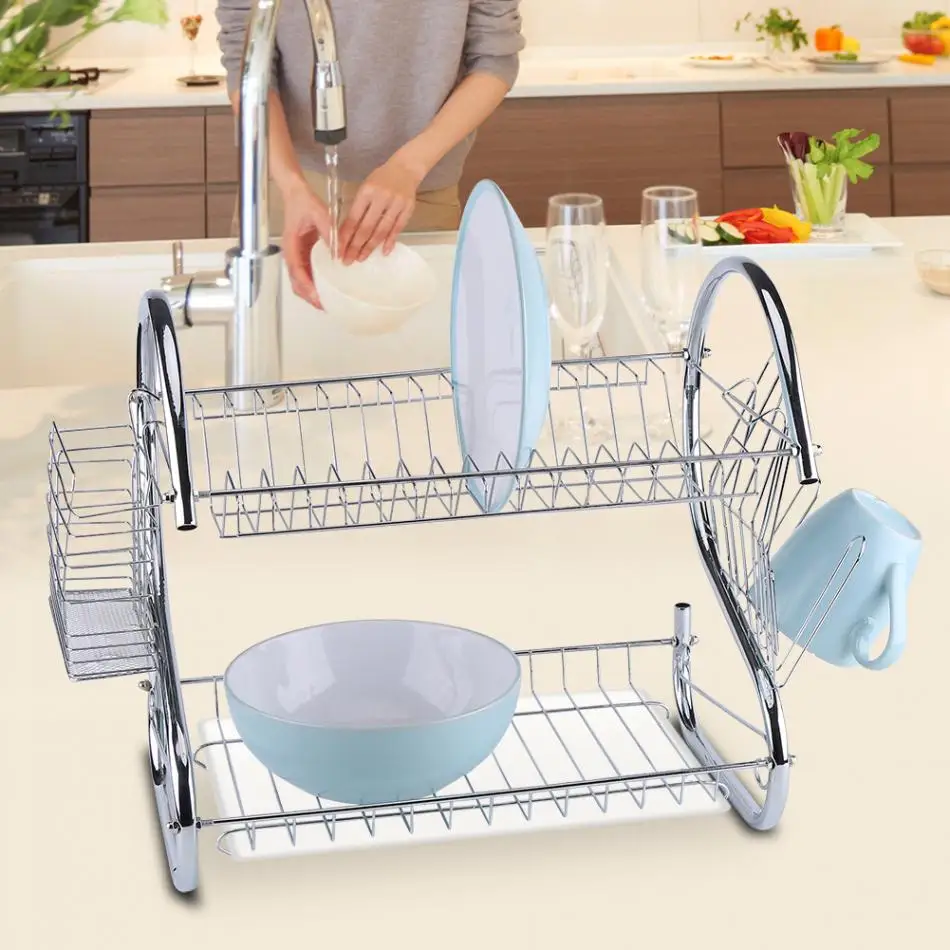 2 Tier Stainless Steel dish rack Kitchen Storage Organization Cup Dish Drying Rack Holder Tableware Rack plate With Drainboard
2 Tier Stainless Steel dish rack Kitchen Storage Organization Cup Dish Drying Rack Holder Tableware Rack plate With Drainboard