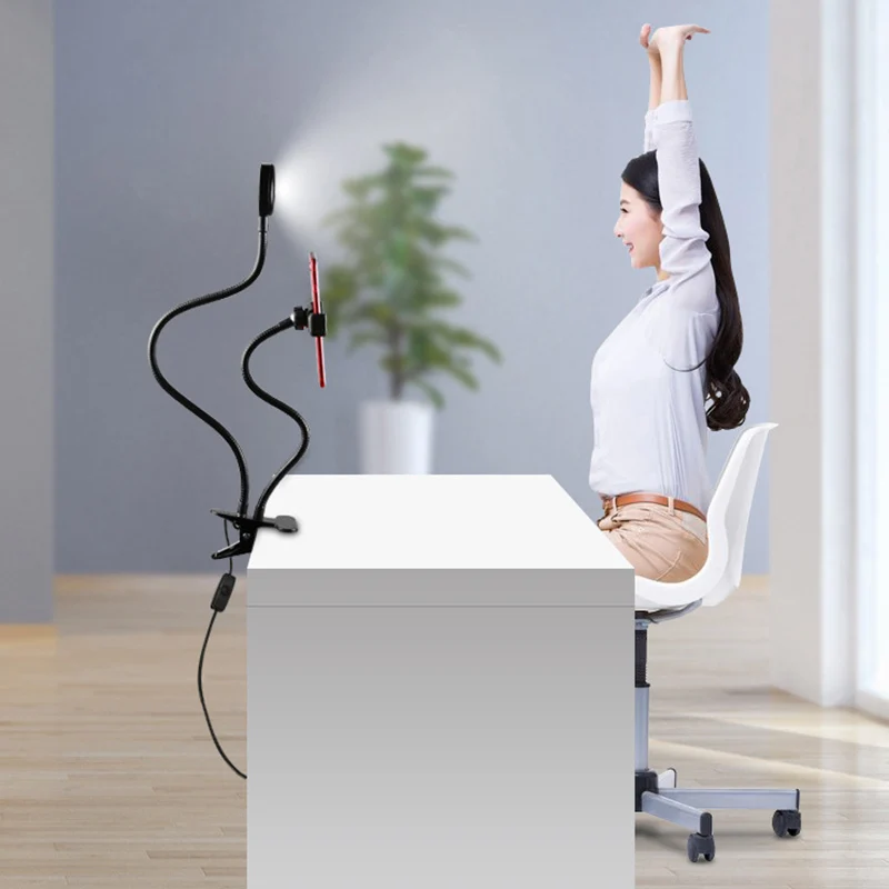 Phone Holder Clip Stand With Selfie Ring Light LED Desk Lamp for Live Stream Lazy Bracket JR Deals
Phone Holder Clip Stand With Selfie Ring Light LED Desk Lamp for Live Stream Lazy Bracket JR Deals