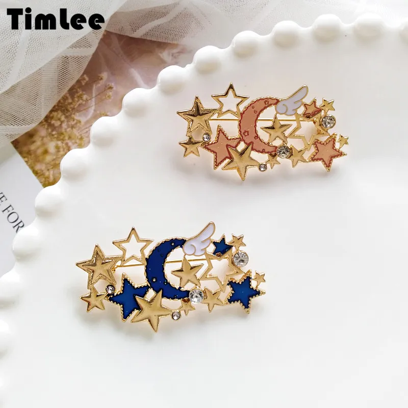 Timlee X200 новый милый темпераментная Moon звезда шпильки крыло горный хрусталь