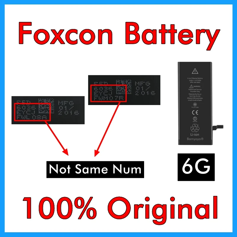 BMT Original 5pcs Foxcon Factory Battery for iPhone 6 6G 1810mAh 0 cycle repair 100% Genuine
BMT Original 5pcs Foxcon Factory Battery for iPhone 6 6G 1810mAh 0 cycle repair 100% Genuine