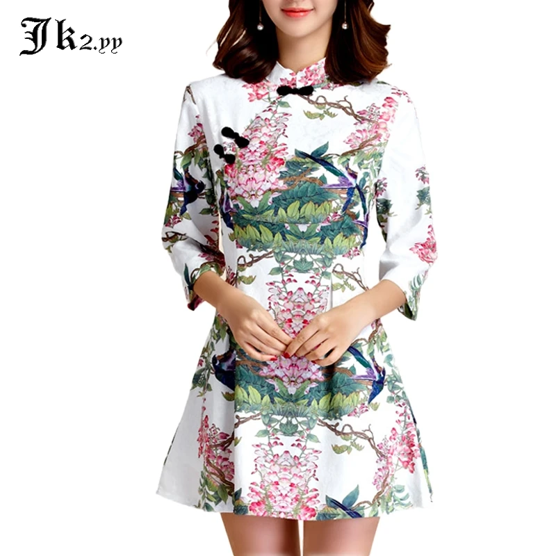 M-Xxxl Retro Flower Print Chinese Gowns Autumn Big Size Party Dresses A-Line Half-Sleeves Mini Silky Dress Cheong-sam 9953
M-Xxxl Retro Flower Print Chinese Gowns Autumn Big Size Party Dresses A-Line Half-Sleeves Mini Silky Dress Cheong-sam 9953