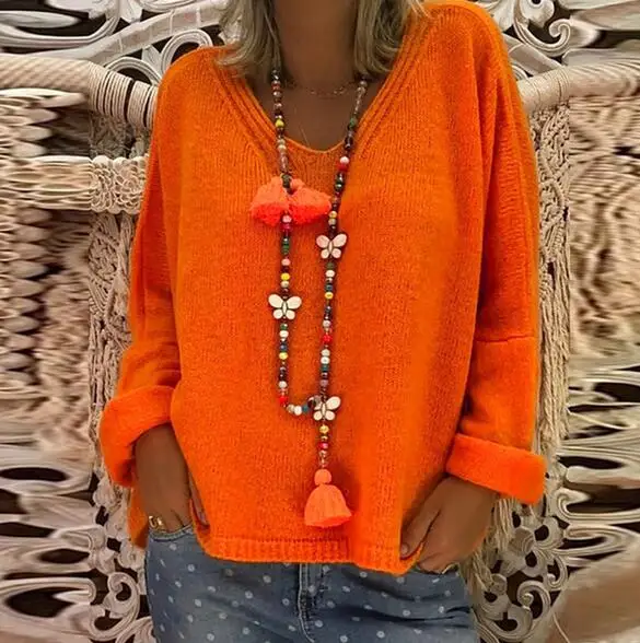 Women Casual Loose Deep V Neck Solid Color Knitted Tops Sweater Women's Deep V-neck Long Sleeve Loose Casual Large Size Sweater
Women Casual Loose Deep V Neck Solid Color Knitted Tops Sweater Women's Deep V-neck Long Sleeve Loose Casual Large Size Sweater