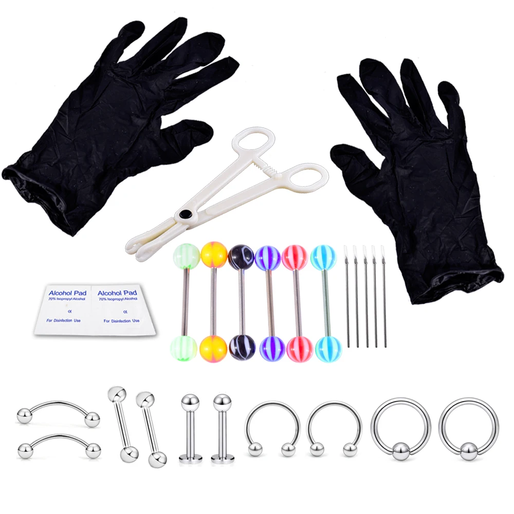 Tongue Nose Belly Button Body Jewelry Piercing Rings Clamp Gloves Needles Tool Kit Ear Plug Prong Earrings Internally Threaded
Tongue Nose Belly Button Body Jewelry Piercing Rings Clamp Gloves Needles Tool Kit Ear Plug Prong Earrings Internally Threaded