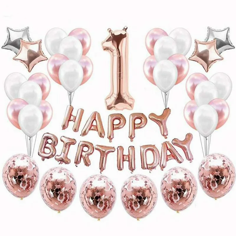 1 set Birthday Party Decorations Rose Gold 1 Year Old Aluminum Balloon Latex Balloon
1 set Birthday Party Decorations Rose Gold 1 Year Old Aluminum Balloon Latex Balloon