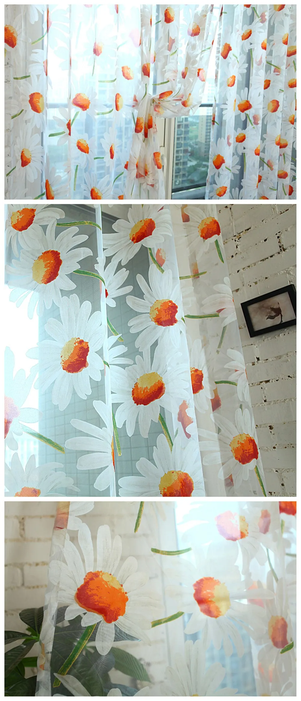 LOZUJOJU Sheer Curtains Floral Pattern Transparent Drop Tulle Pastoral Design Fabric Thread Organza Tape for Living Room Elegant (1)