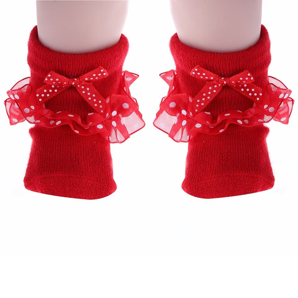 

Spring Autumn Newborn Baby Girls Socks Cotton Knitted Toddler Infant Dot Bow Lace Mesh Little Princess Socks 0-12M White Red