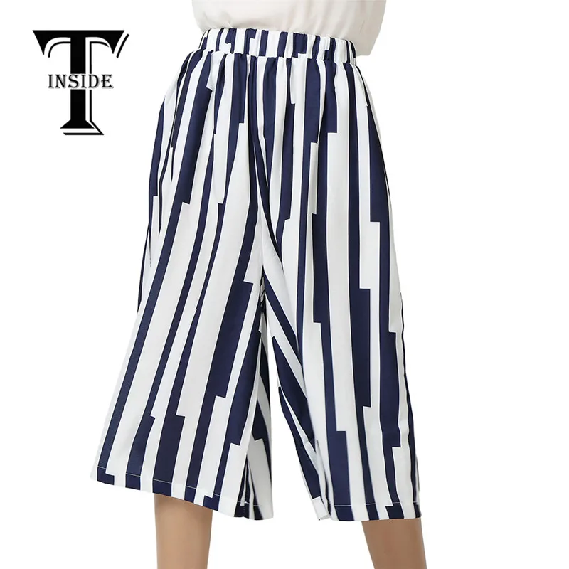 T-INSIDE Women's Linen Wide-Leg Pants Black & White