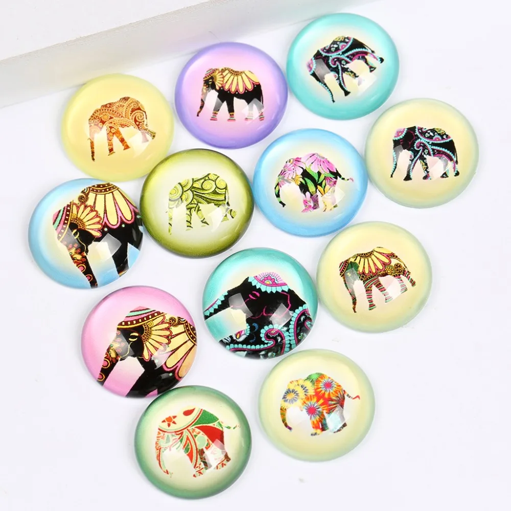 

reidgaller mixed elephant photo round dome glass cabochons 12mm 20mm 25mm diy jewelry findings for pendant earrings