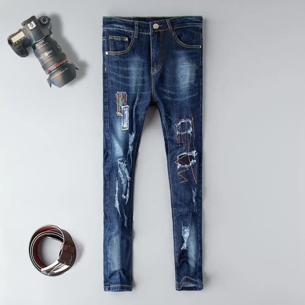 2019 blue New Fashion Men brand Jeans European High Street designer Biker Jeans Men Hip Hop Ripped Slim Jeans pants Dropshipping
2019 blue New Fashion Men brand Jeans European High Street designer Biker Jeans Men Hip Hop Ripped Slim Jeans pants Dropshipping