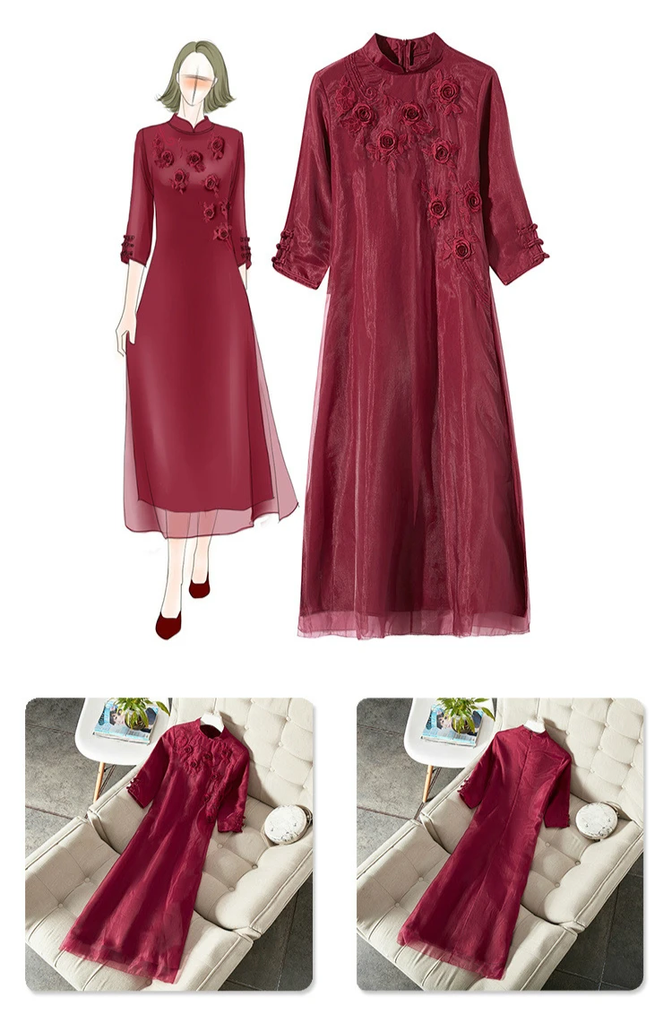 tangcostume,tangdynasty embroidery floral qipao dress casual split tang costume lady