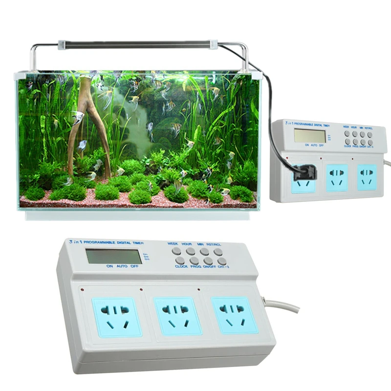 3 in 1 Programmable LCD Digital Timer Socket Power Time Control For Fish Aquarium Lighting Filter Air Pump Wavemaker Water Pump
3 in 1 Programmable LCD Digital Timer Socket Power Time Control For Fish Aquarium Lighting Filter Air Pump Wavemaker Water Pump