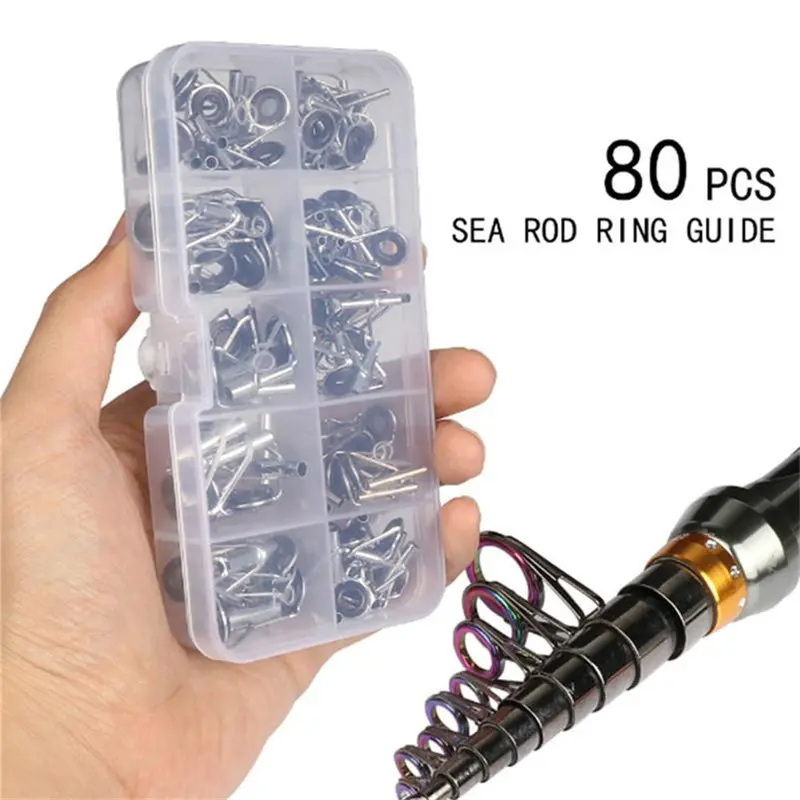 80Pcs Fishing Rod Guides Tip Set Repair Kit with Fish Box Kit DIY Eye Rings Stainless Steel Frames Fishing Tackle
80Pcs Fishing Rod Guides Tip Set Repair Kit with Fish Box Kit DIY Eye Rings Stainless Steel Frames Fishing Tackle