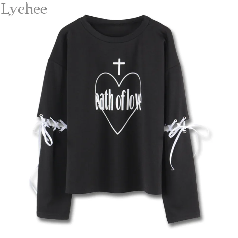 Lychee Harajuku Gothic Women T Shirt Heart Cross Print Lace Up Long Sleeve T Shirt Spring Autumn Tee Top Female
Lychee Harajuku Gothic Women T Shirt Heart Cross Print Lace Up Long Sleeve T Shirt Spring Autumn Tee Top Female