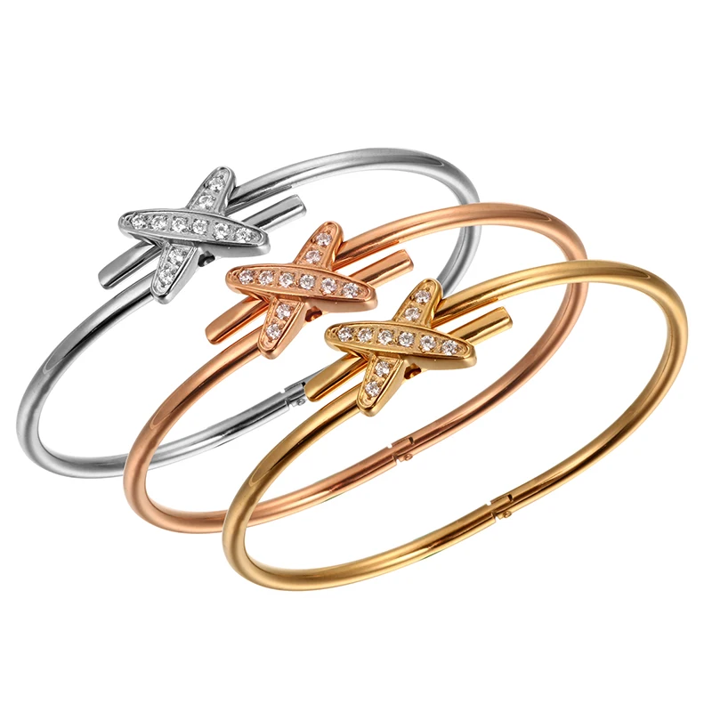 Fashion Cross Shape Cubic Zirconia Pave Bracelets Rose Gold Color Stainless Steel Bangle Bracelets for Women Party Gift
Fashion Cross Shape Cubic Zirconia Pave Bracelets Rose Gold Color Stainless Steel Bangle Bracelets for Women Party Gift