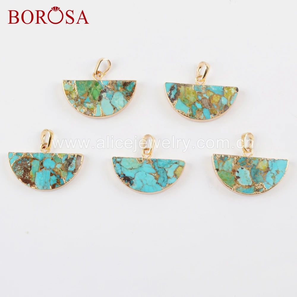 BOROSA wholesale 5PCS Gold Framed Copper Turquoises Half Round Pendants Blue Howlites Pendant Fashion Jewelry For Necklace G1685
BOROSA wholesale 5PCS Gold Framed Copper Turquoises Half Round Pendants Blue Howlites Pendant Fashion Jewelry For Necklace G1685