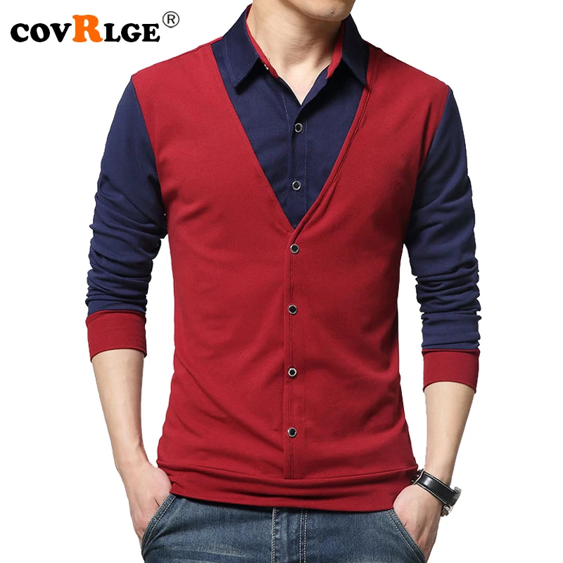 Covrlge Men's T-shirt with Long Sleeve 2018 Spring Male Turn-down T-shirts Fashion Patchwork Mens T Shirts Brand Tops MTL076
Covrlge Men's T-shirt with Long Sleeve 2018 Spring Male Turn-down T-shirts Fashion Patchwork Mens T Shirts Brand Tops MTL076