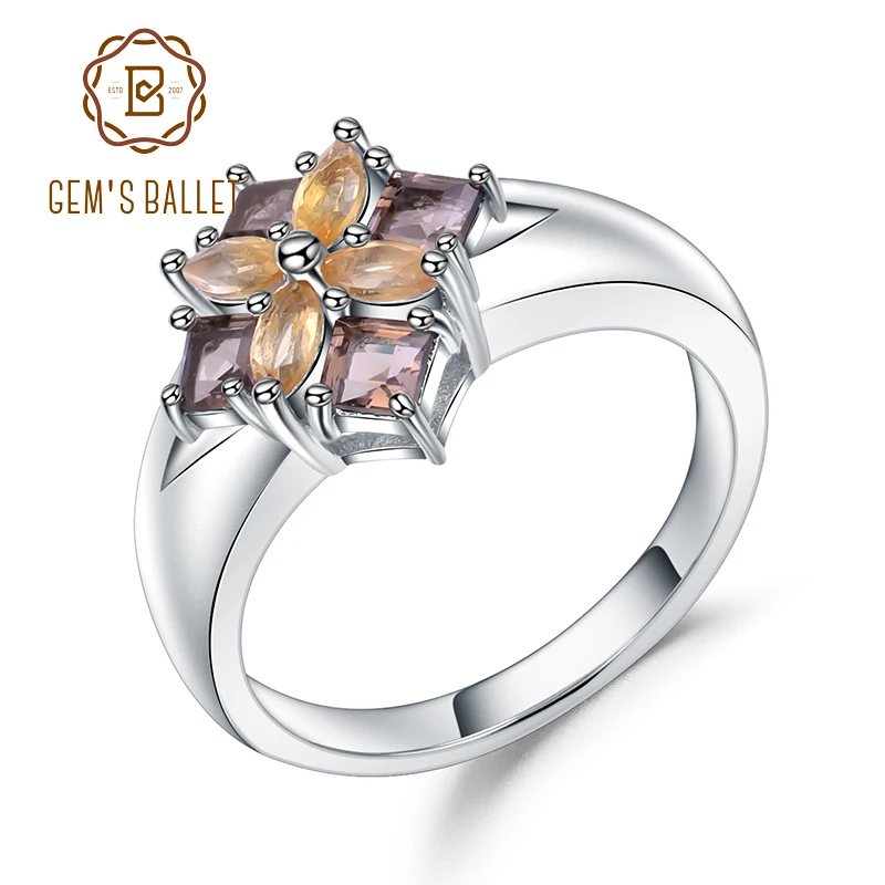 Gem's Ballet Multicolor Natural Smoky Quartz Citrine Cocktail Ring 925 Sterling Silver Flower Rings For Women Fine Jewelry
Gem's Ballet Multicolor Natural Smoky Quartz Citrine Cocktail Ring 925 Sterling Silver Flower Rings For Women Fine Jewelry