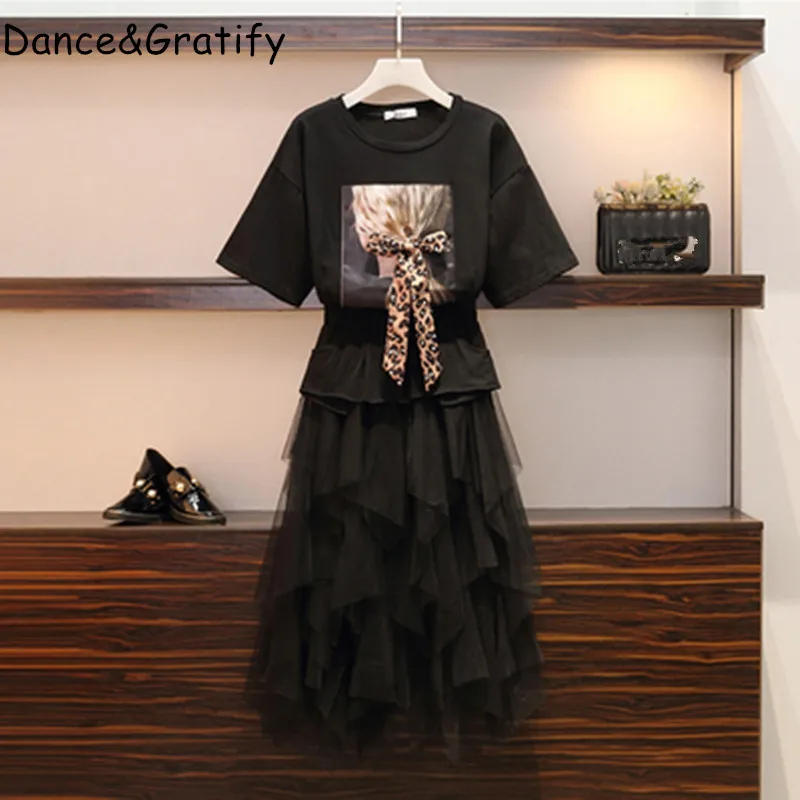 New Summer Fashion Women's Sets Leopard 3D Bow Short Sleeve T-shirts + Irregular Mesh Skirts Female Chic Suits Fairy Plus Size
New Summer Fashion Women's Sets Leopard 3D Bow Short Sleeve T-shirts + Irregular Mesh Skirts Female Chic Suits Fairy Plus Size