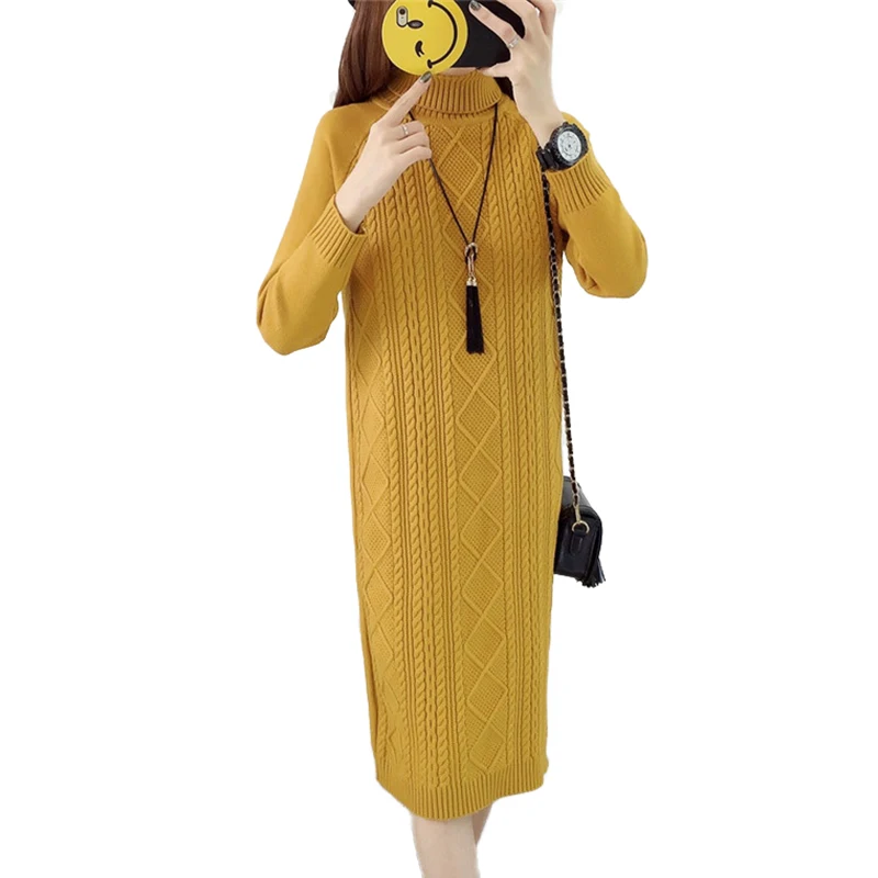 Autumn Winter Knit Dress for Women Pullover Sweater High collar Long sleeve Long Bottoming shirt Hem Split ends Dresses Female
Autumn Winter Knit Dress for Women Pullover Sweater High collar Long sleeve Long Bottoming shirt Hem Split ends Dresses Female