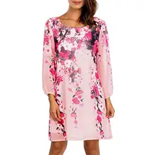 #4 2018 nuevo Vestido de playa de verano de manga larga con estampado Floral para mujer(China)