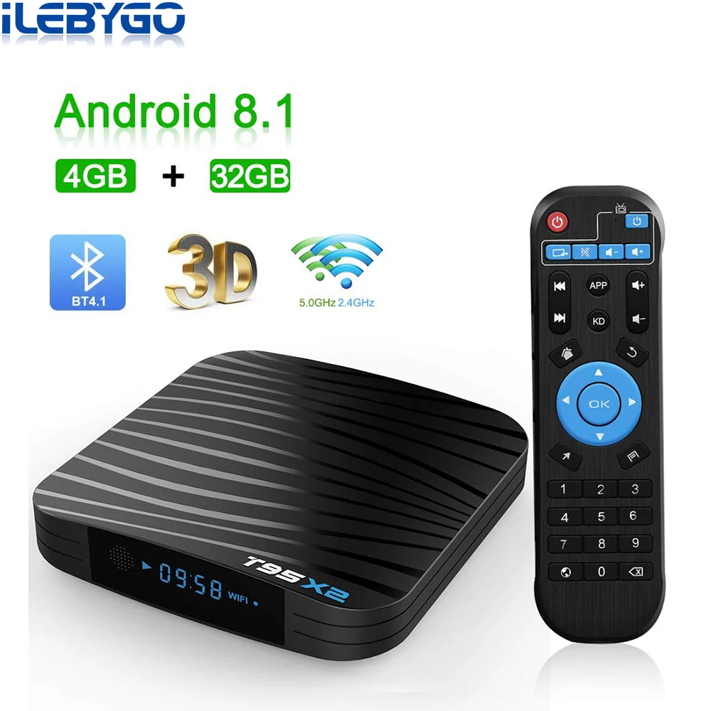 

Android 8.1 Smart TV Box 4GB 64GB Amlogic S905X2 Quad Core T95X2 Dual Wifi 100M H.265 4K UHD 3D 60pfs USB3.0 Google Play T95 X2