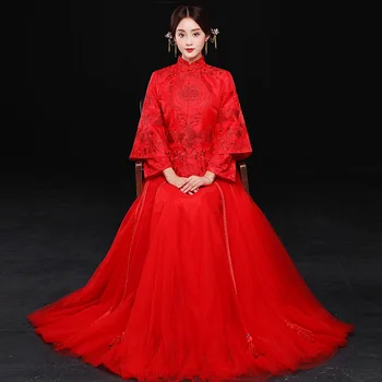 Novelty Red Bride Mesh Dress Embroidery Flower Female Wedding Cheongsam Suit Vintage Overseas Chinese Marriage Qipao Lady Gift
Novelty Red Bride Mesh Dress Embroidery Flower Female Wedding Cheongsam Suit Vintage Overseas Chinese Marriage Qipao Lady Gift
