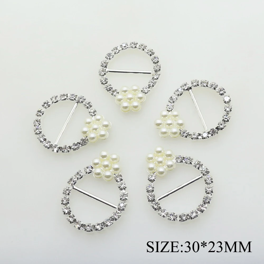 

10pcs/lot 30*23mm Pearl Round Rhinestone Buckles Ribbon Slider Women Clothing for Wedding Invitation Card Hair Craft Accessories