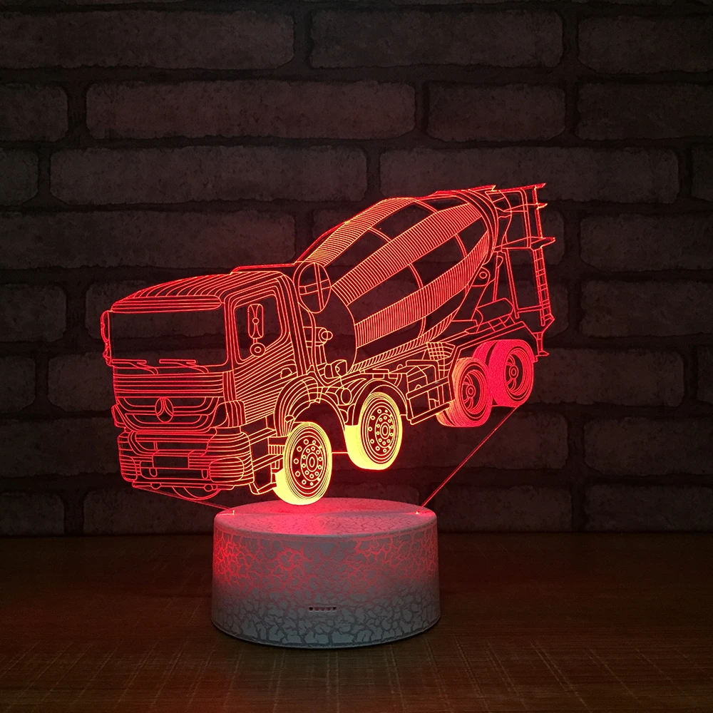 Cement tanker3D Night Light Creative Illusion 3d Lamp LED 7 Color changing Table Desk For Children Xmas Gift | Лампы и освещение