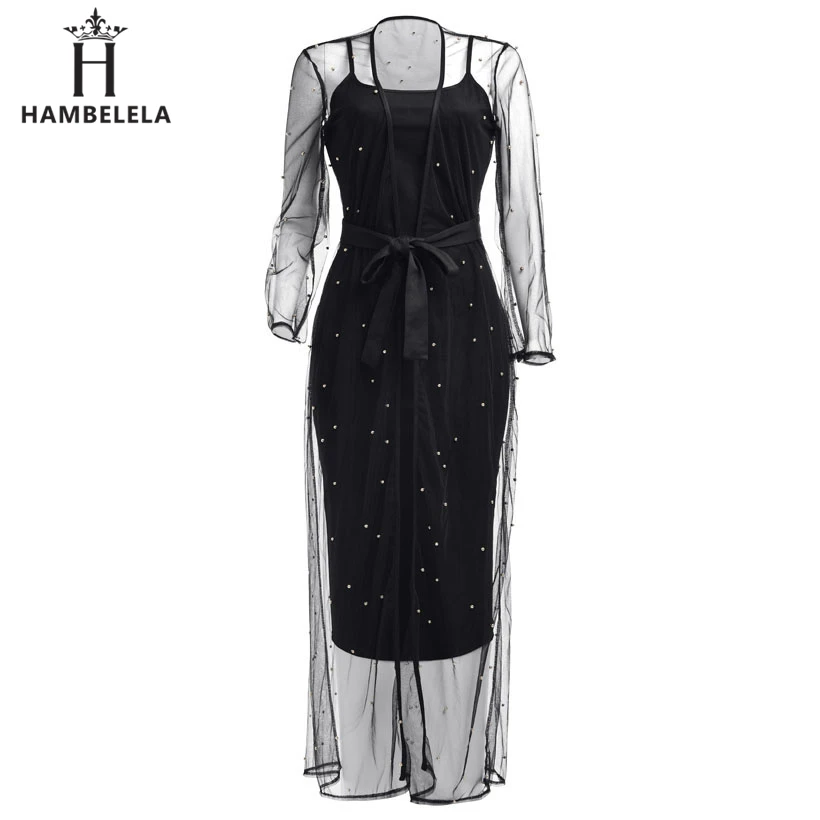 HAMBELELA Runway Maxi Dress 2018 Long Sleeve Two Piece Set Diamond Spring Dress 2 Pieces Sheer Mesh Party Dresses Women Outfits (5)