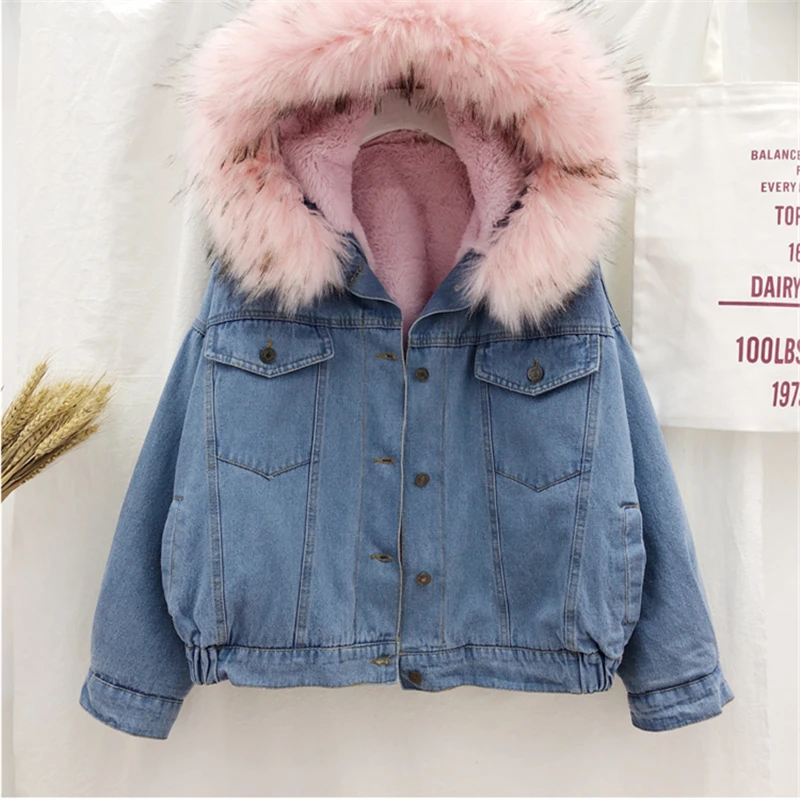 2018 Fashion New Winter Thick Plush Fur Collar Hooded Denim Coat Female Loose Short Plus Velvet Lamb Cotton Clothing H021
2018 Fashion New Winter Thick Plush Fur Collar Hooded Denim Coat Female Loose Short Plus Velvet Lamb Cotton Clothing H021