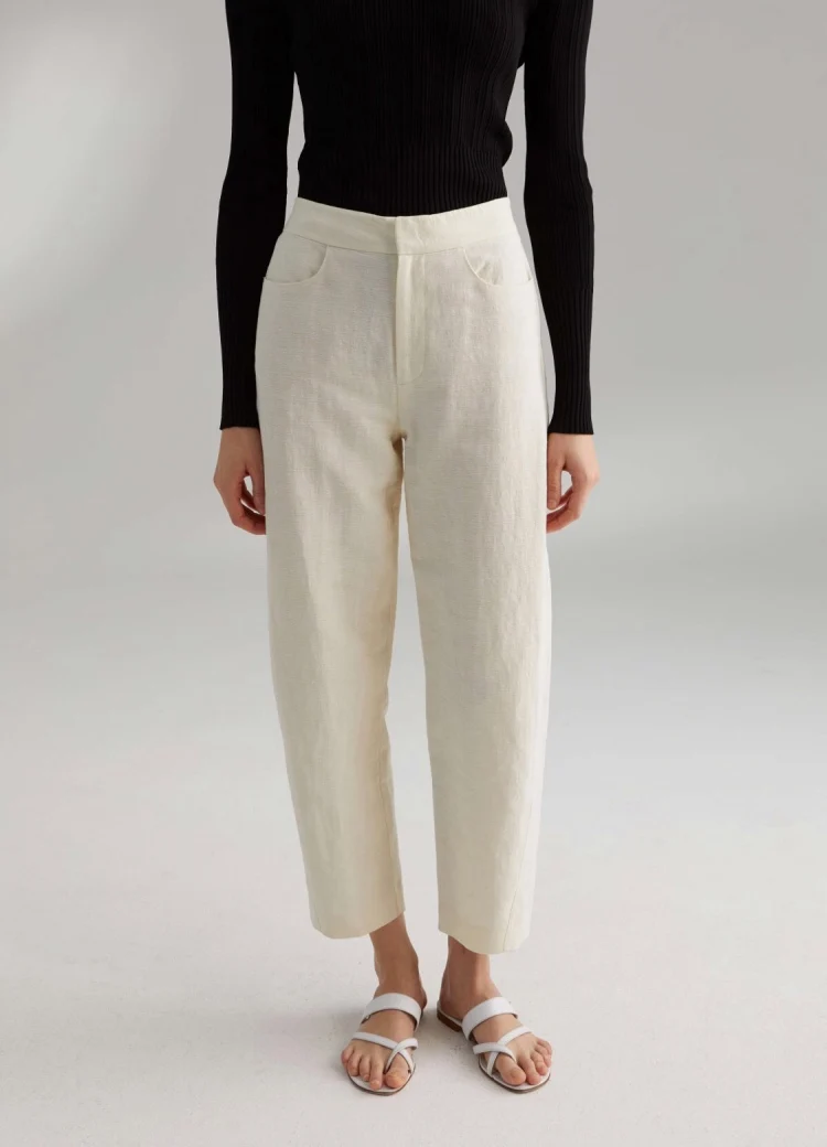 

WISHBOP Novara linen trousers creme Black cotton linen cropped trouser twisted seam Woman Fashion Pants